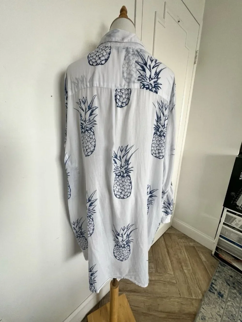 BLUE ISLAND Women's 2X Pineapple Beach Coverup 100% Cotton Swim Resort Pockets